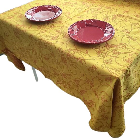 Garnier linge de table Thiebaut Cotton French Tablecloth yellow orange 67x94 new - Picture 1 of 10